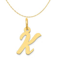14K Yellow Gold Script Letter K Initial Pendant Charm with 10K Yellow Gold Rope Chain Necklace 16'' P59441