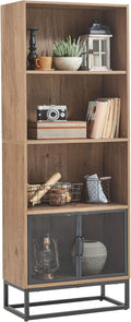 Wood 4-Tier Bookshelf with 4 Display Cases J119