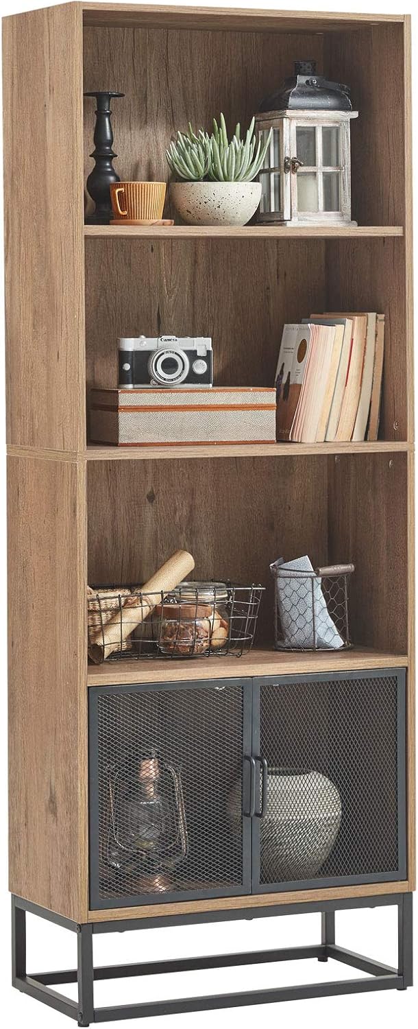 Wood 4-Tier Bookshelf with 4 Display Cases J119