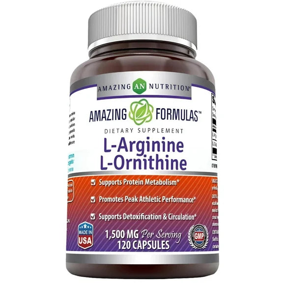 L-Arginine L-Ornithine 1500 mg 120 Capsules Supplement T5245