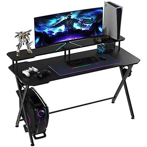55 Inch Black Gaming Desk with Monitor Stand T365