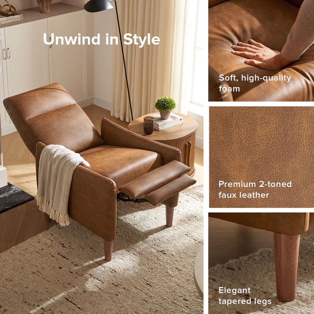 Pecan Brown Faux Leather Recliner H49566