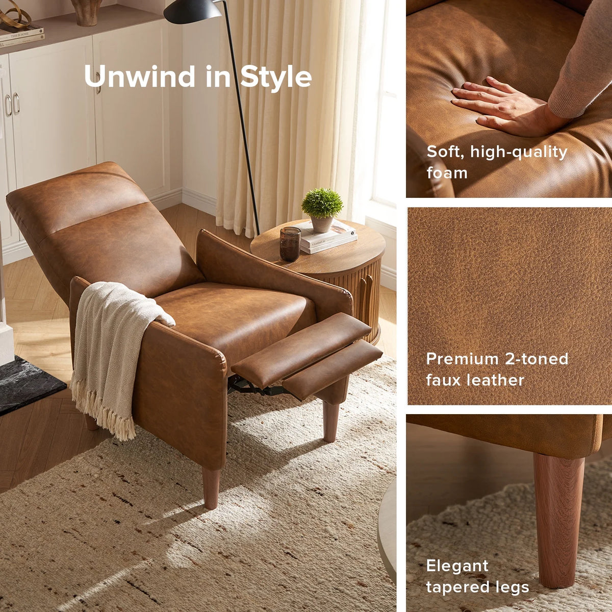 Pecan Brown Faux Leather Recliner H49566