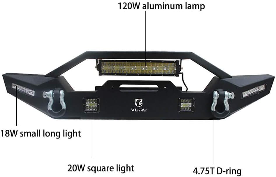 Front and Rear Bumper with Textured Black LED Lights Winch Plate Tire Carrier R71531