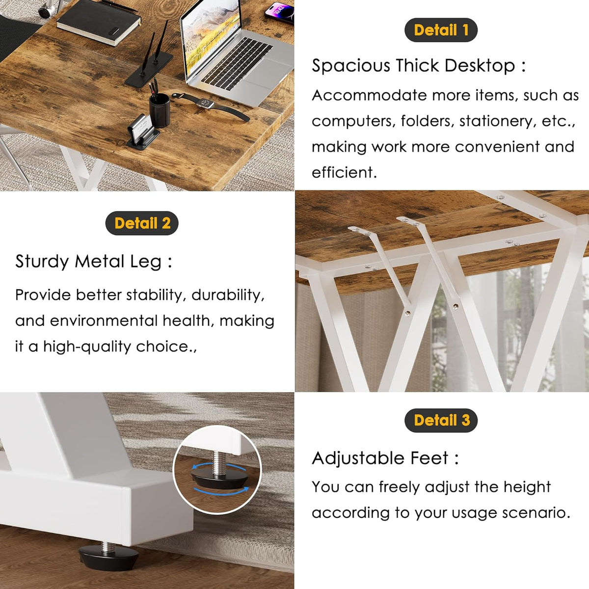 70.8 Inches Large Executive Desk with X Shaped Metal Legs & Adjustable Feet G834