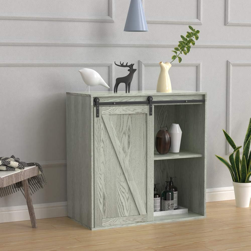 Small Wooden Storage Cabinet with Sliding Door and 2 Layer Shelf V823062