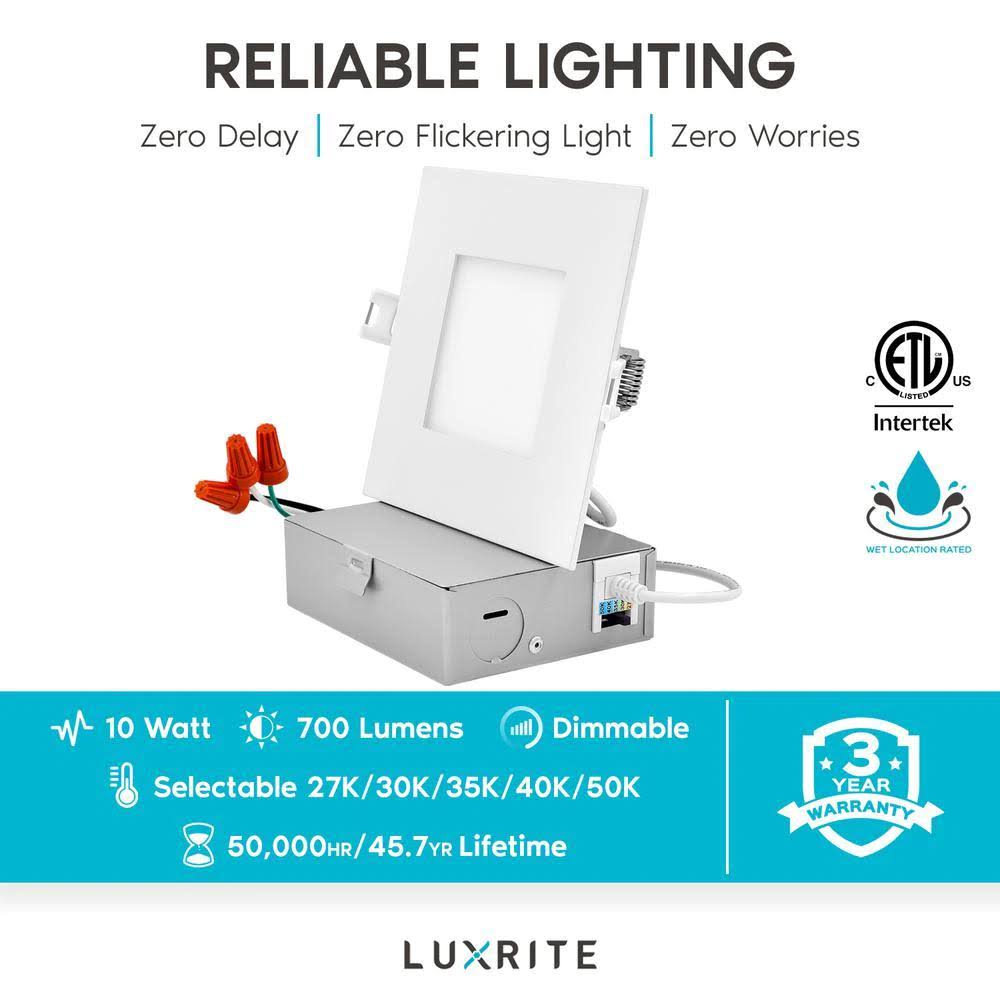 4 in Dimmable Integrated LED Recessed Light Ultra Thin Square Kit 12-Pack N6336