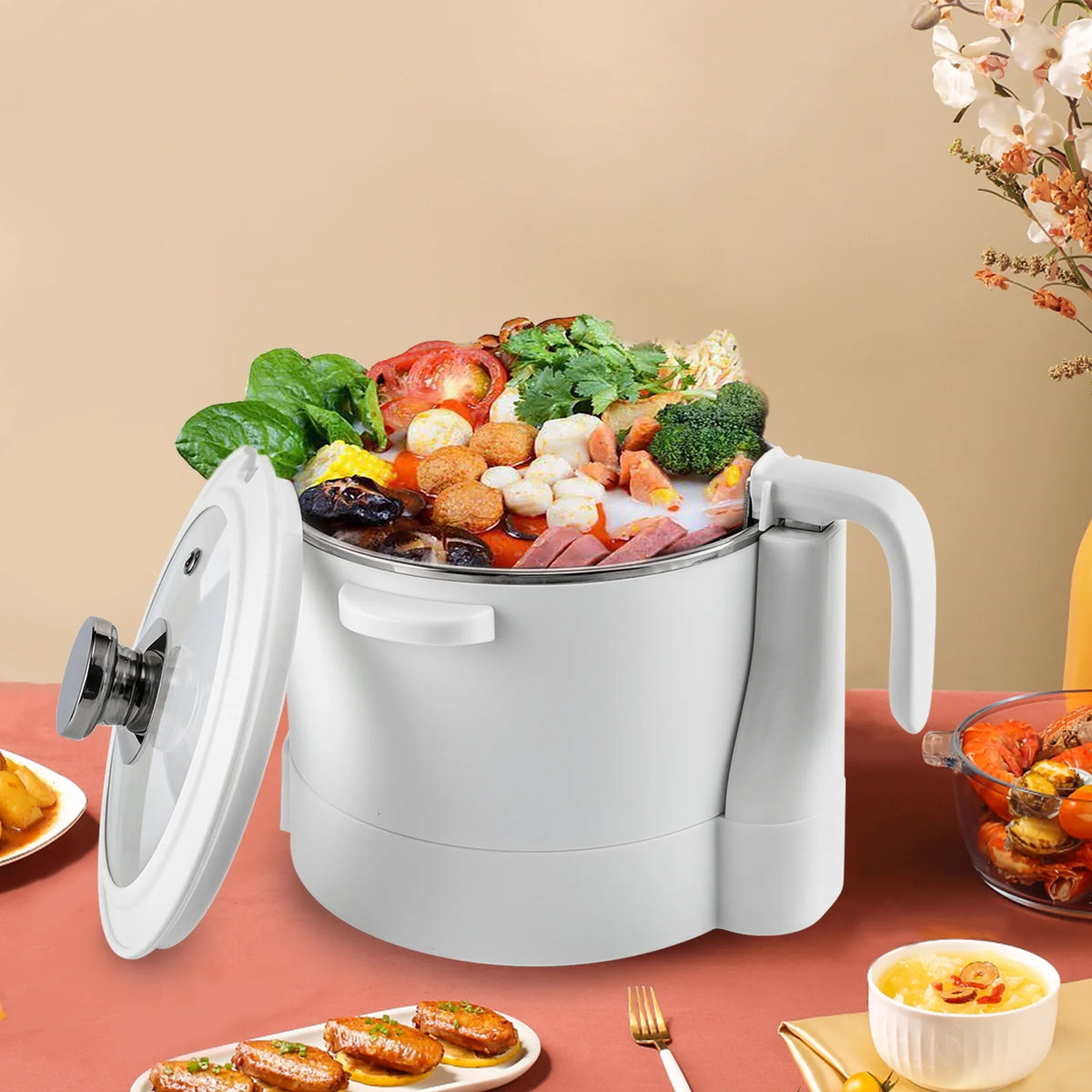 3L Stainless Steel Electric Hot Pot with Measuring Cup (White) J1808