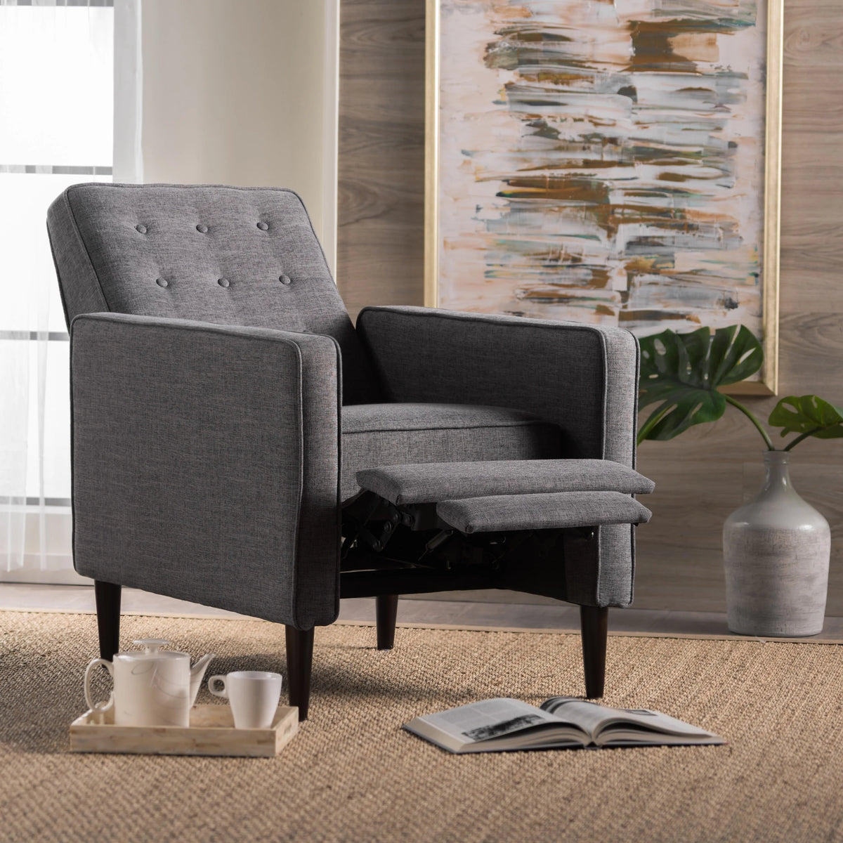 Grey Fabric Recliner U2507