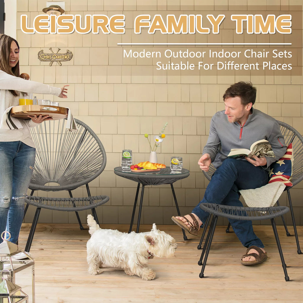 5 Pieces PE Rattan Woven Rope Chair Set with Coffee Table C2484