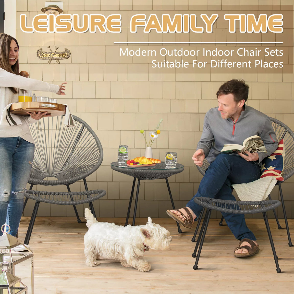 5 Pieces PE Rattan Woven Rope Chair Set with Coffee Table C2484