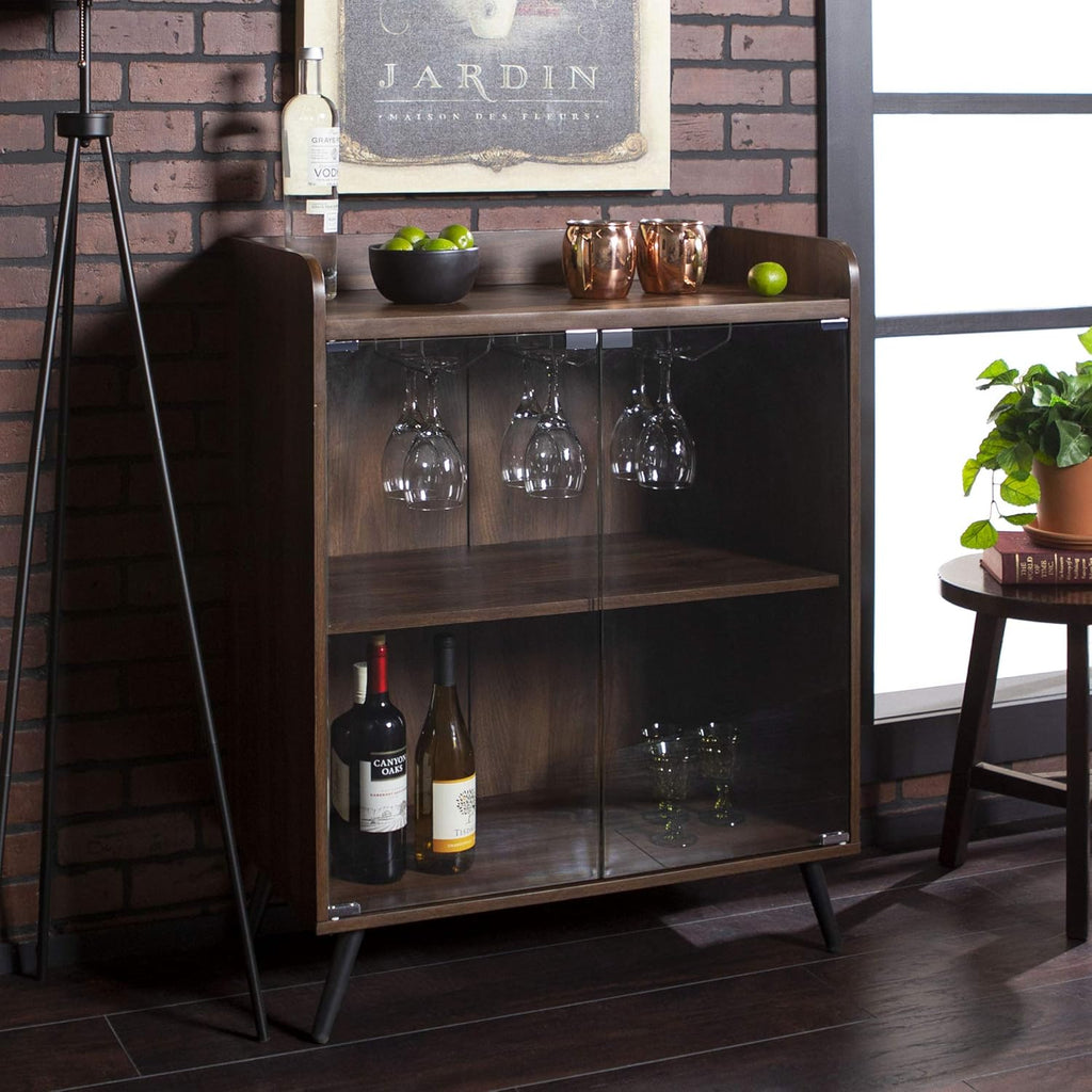 Dark Walnut 30 Inch Glass Door Bar Cabinet P846236