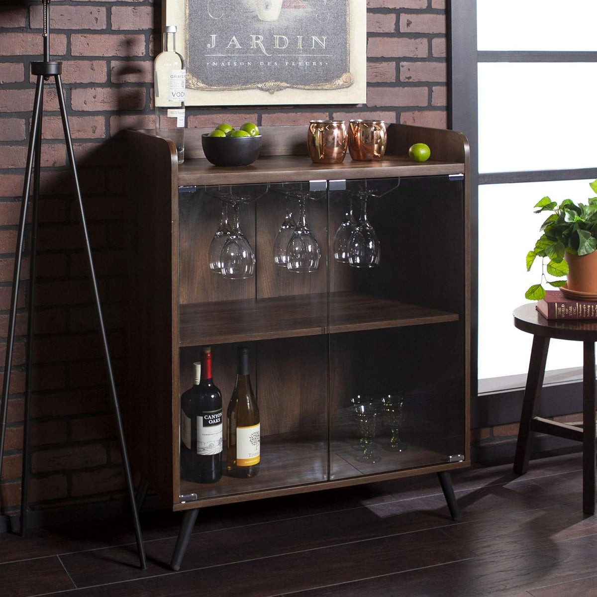 Dark Walnut 30 Inch Glass Door Bar Cabinet P846236