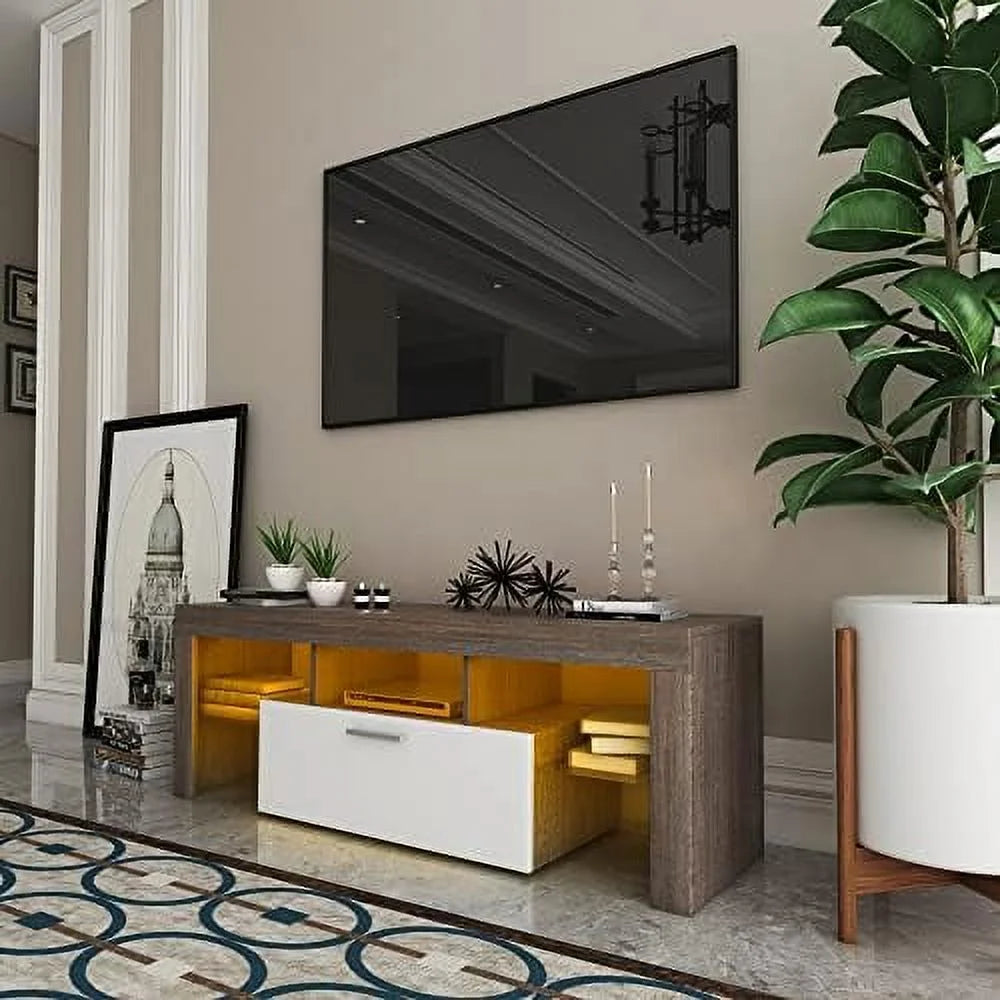 Brown TV Stand with LED Lights and Drawer M16906