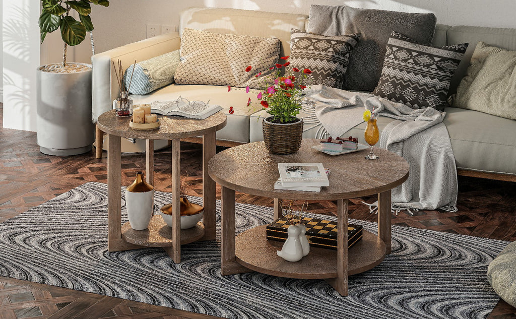 Round Wood Coffee Table with Storage Q676764