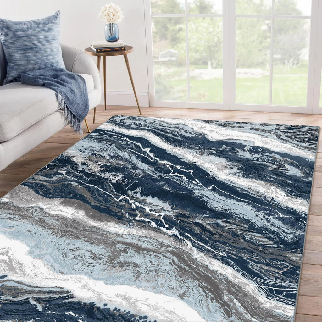 Blue 8x10 Machine Washable Area Rug Z323