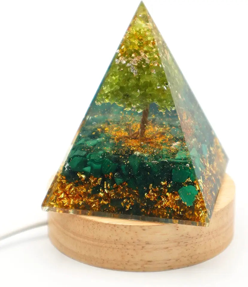 Malachite Crystal Peridot Tree with RGB LED Wood Base F51463