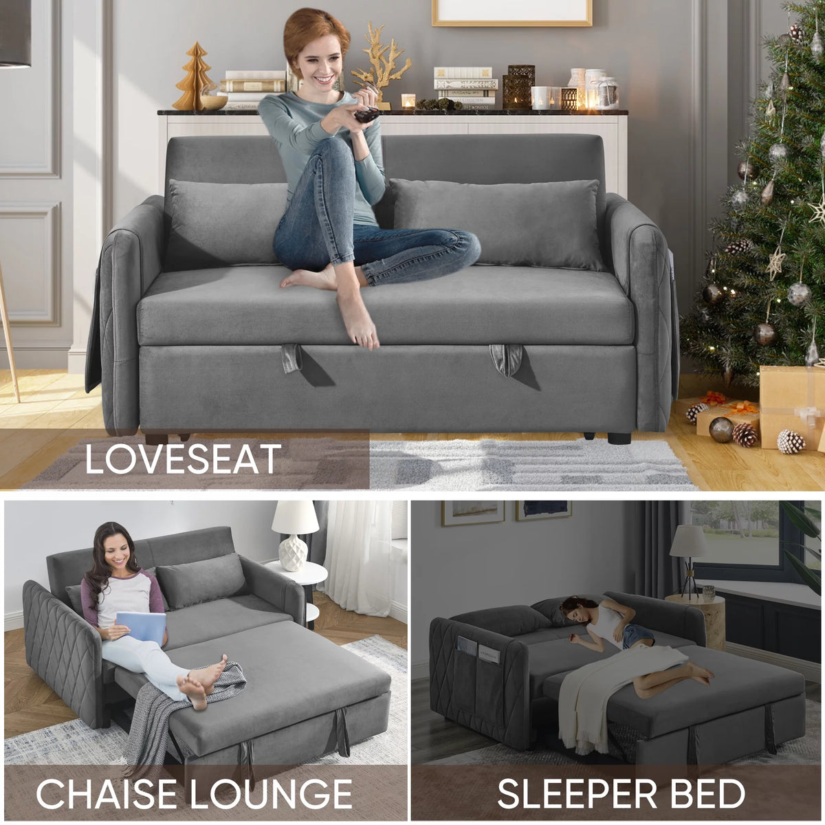 Gray 2-Seat Futon Sofa Bed X4989