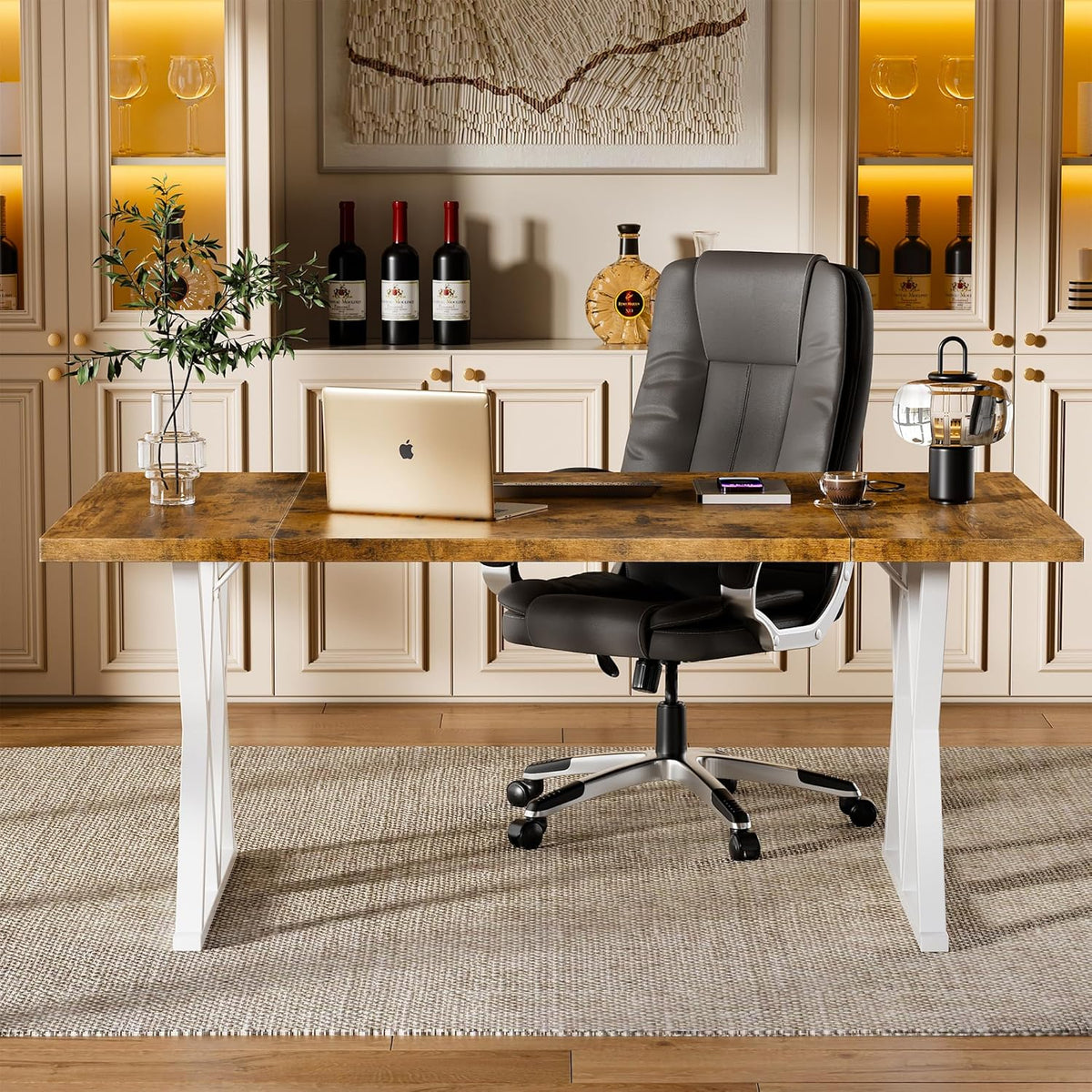 70.8 Inches Large Executive Desk with X Shaped Metal Legs & Adjustable Feet G834