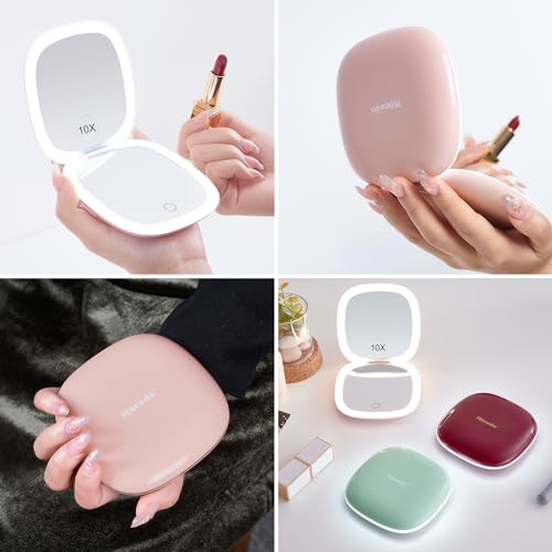 Compact LED Magnifying Travel Makeup Mirror 4 inches 1X/10X Magnification Double Sided USB Rechargeable White W86977