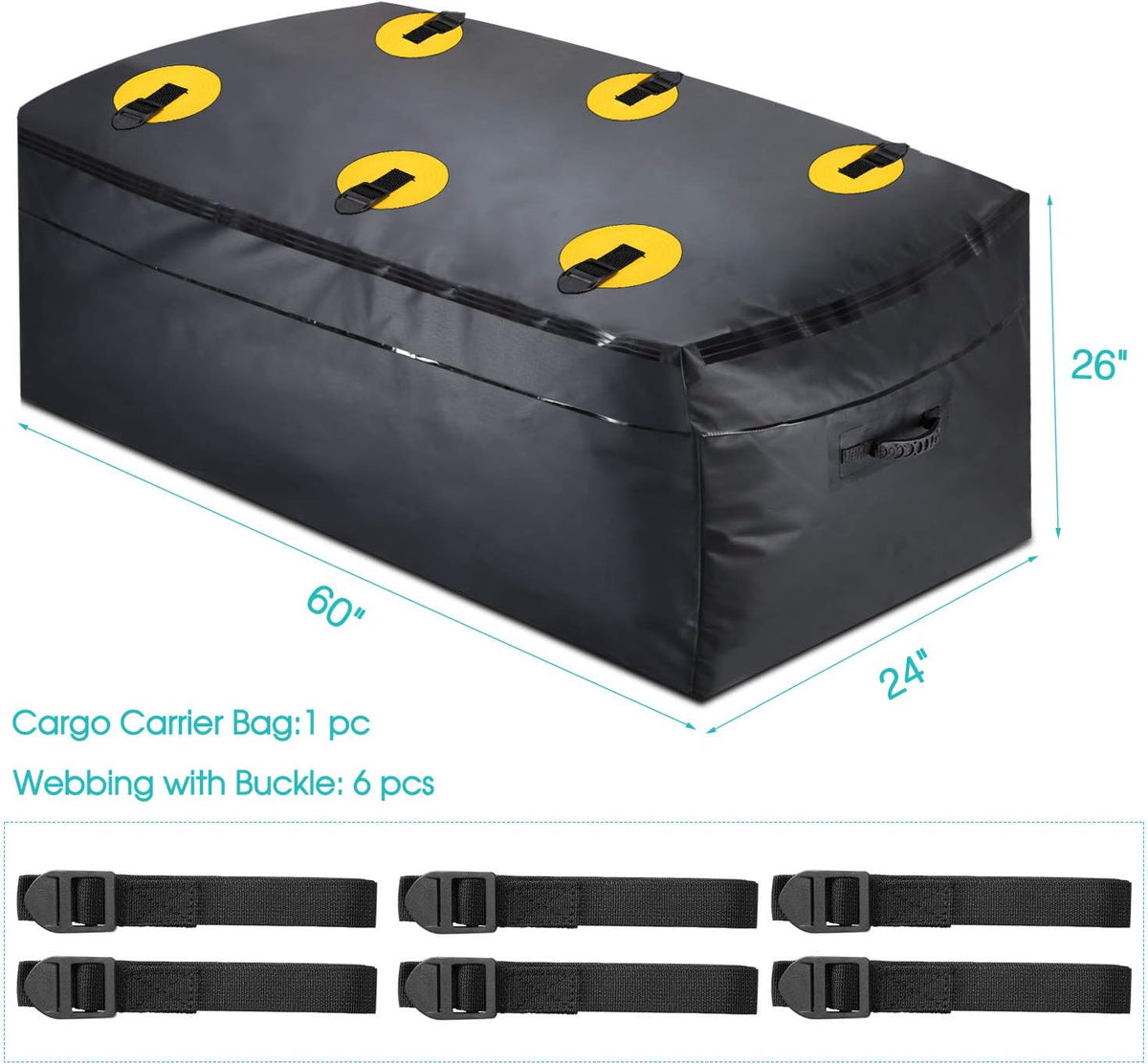 100% Waterproof 22 Cu Ft Cargo Carrier Bag with 6 Reinforced Straps P20862