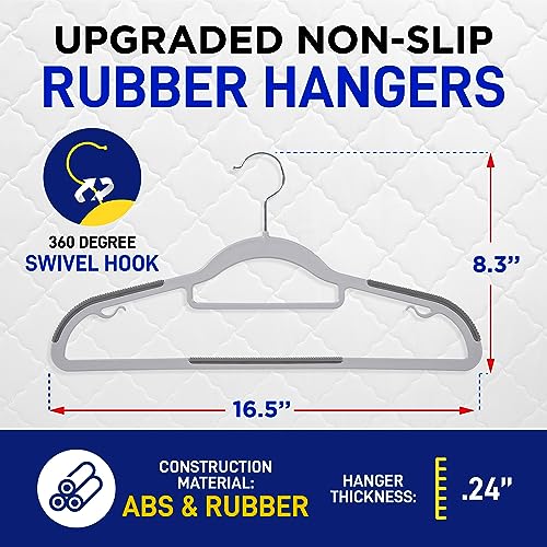 80 Pieces Black Clothes Hanger Set with 360° Swivel Hook and Non-Slip Rubber Design P107