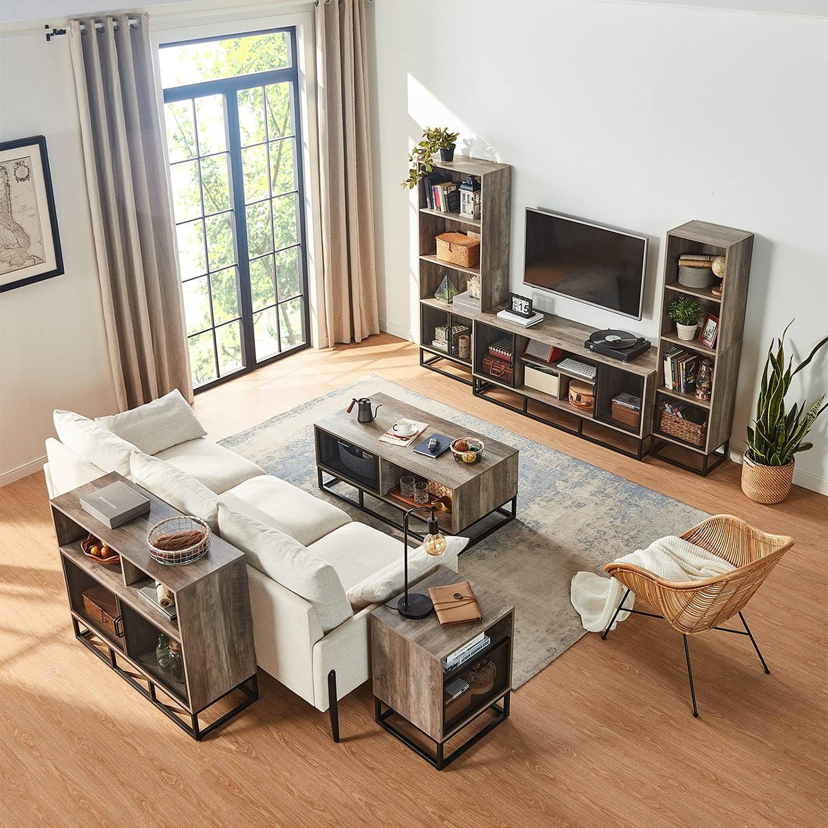 Wood 4-Tier Bookshelf with 4 Display Cases J119