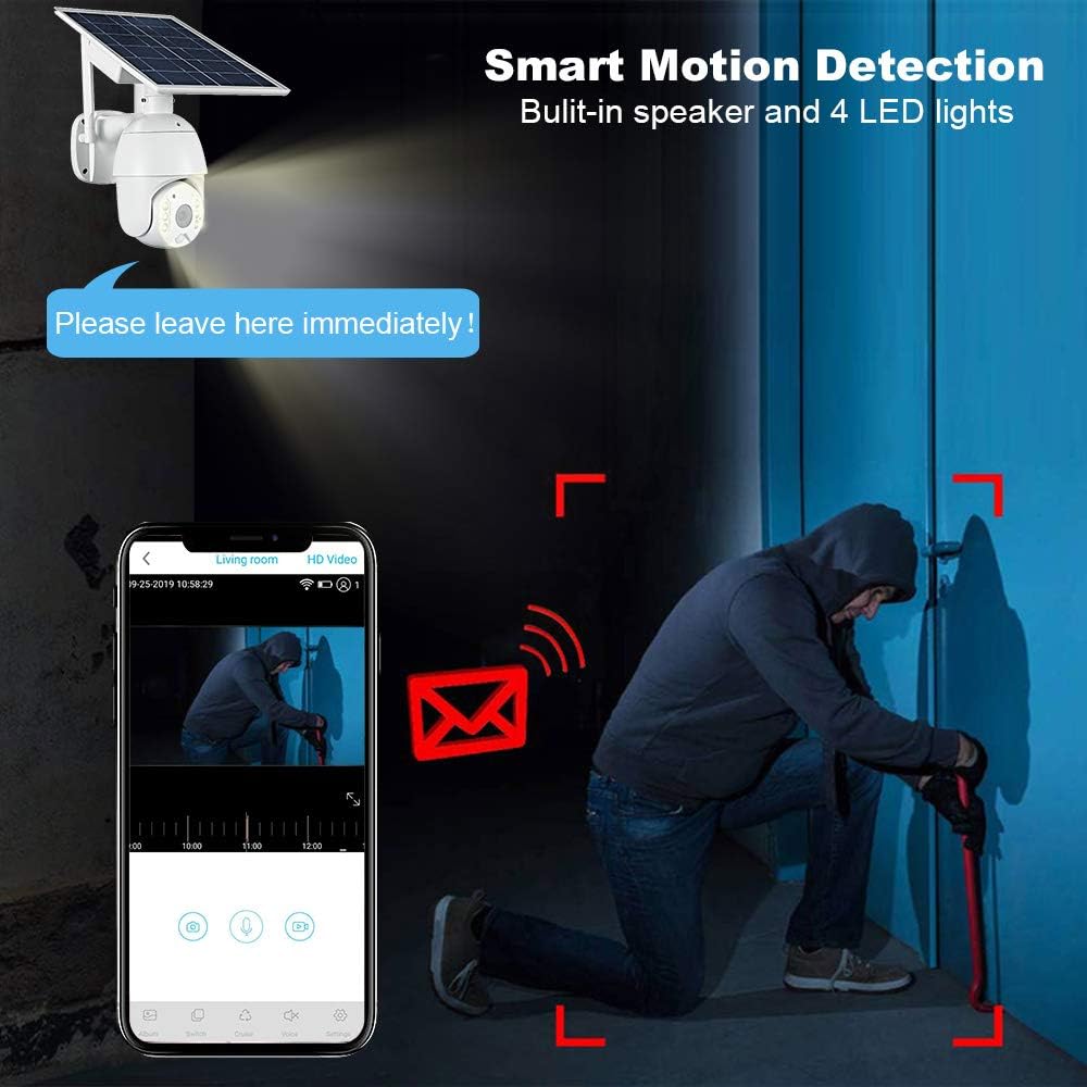 Wireless Solar Powered Battery PTZ IP Security Camera with 1080P Video Night Vision Spotlight 2-Way Audio Z925593