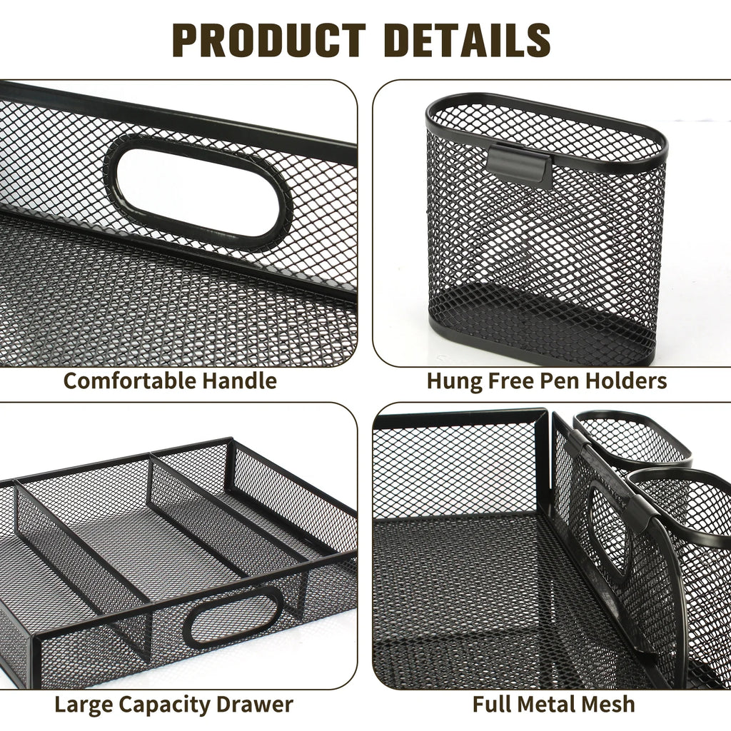 4-Tier Metal Mesh Desk Organizer with Drawer D15256