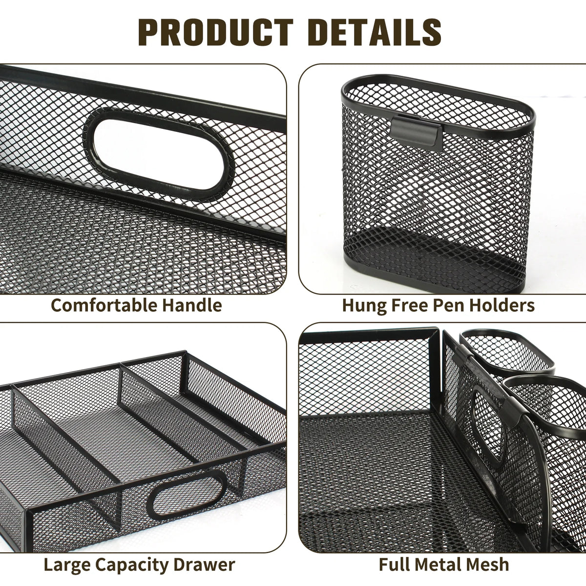 4-Tier Metal Mesh Desk Organizer with Drawer D15256