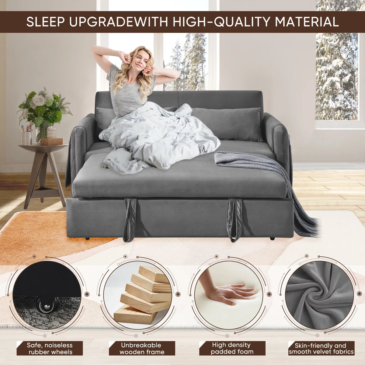 Gray 2-Seat Futon Sofa Bed X4989