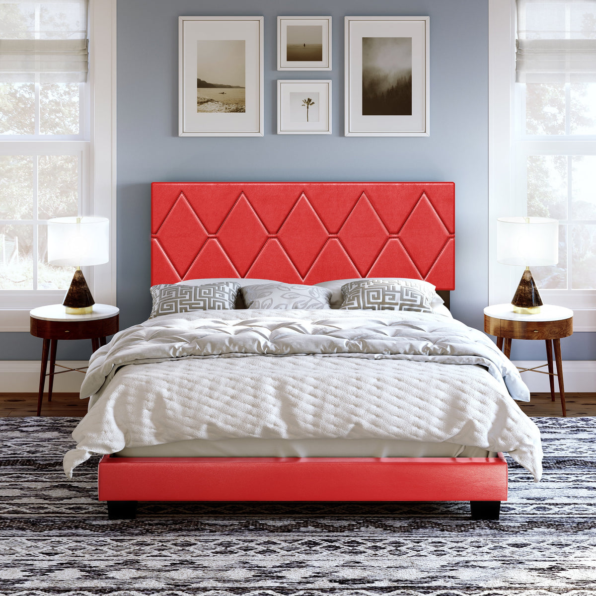 Queen Black Linen Platform Bed H685