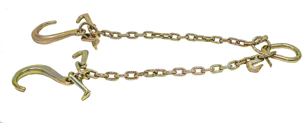 5/16'' x 3' G70 V-Chain Bridle with 8" Medium J Hooks, T-Hook & J-Hook with Grab Hooks, 4700 lbs WLL, Pack of 2 D2682
