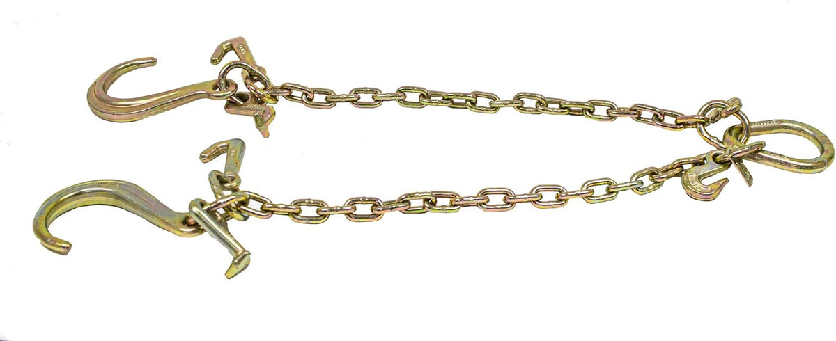 5/16'' x 3' G70 V-Chain Bridle with 8" Medium J Hooks, T-Hook & J-Hook with Grab Hooks, 4700 lbs WLL, Pack of 2 D2682