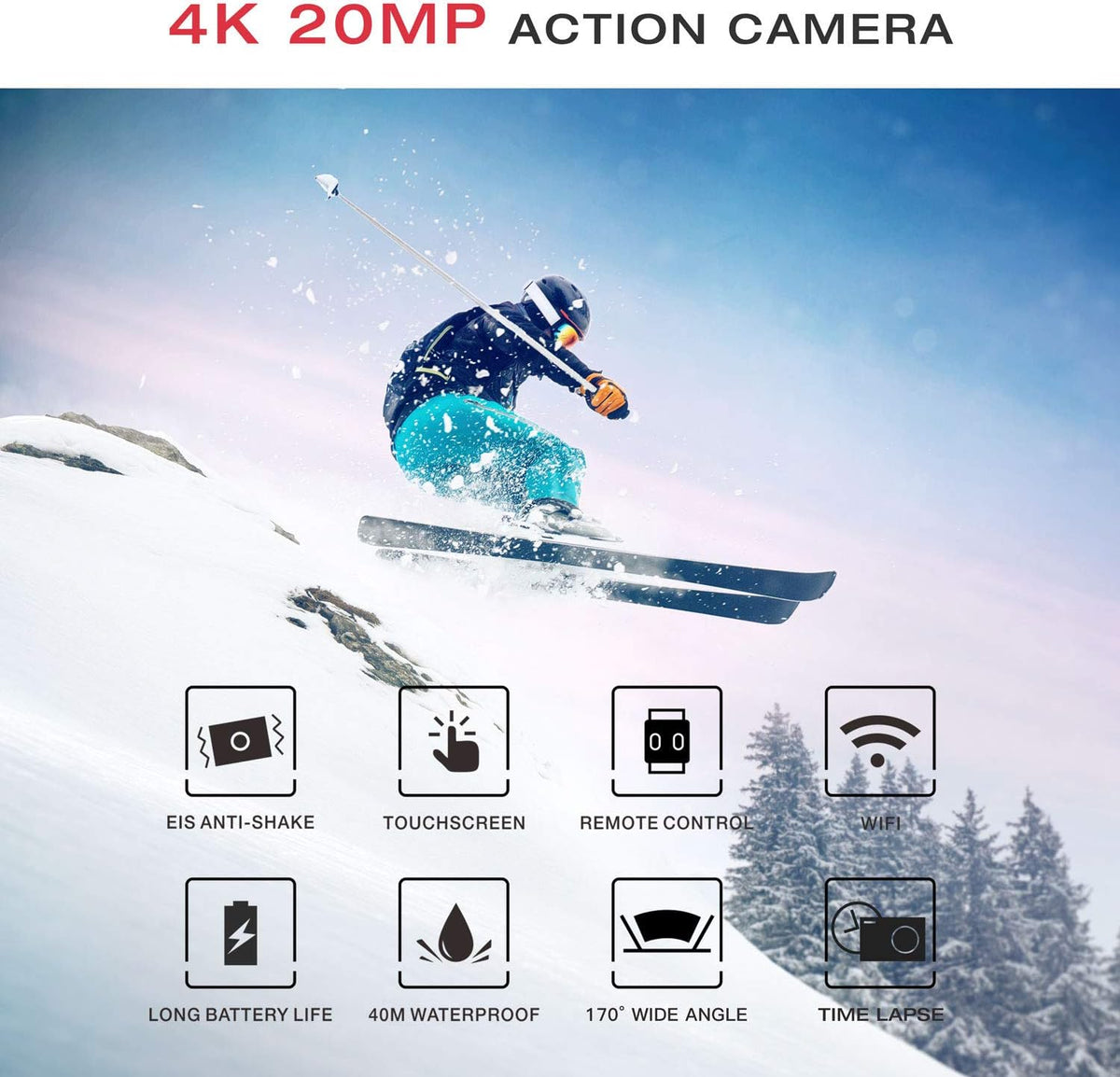 4K Waterproof Action Camera with 2 Batteries E493
