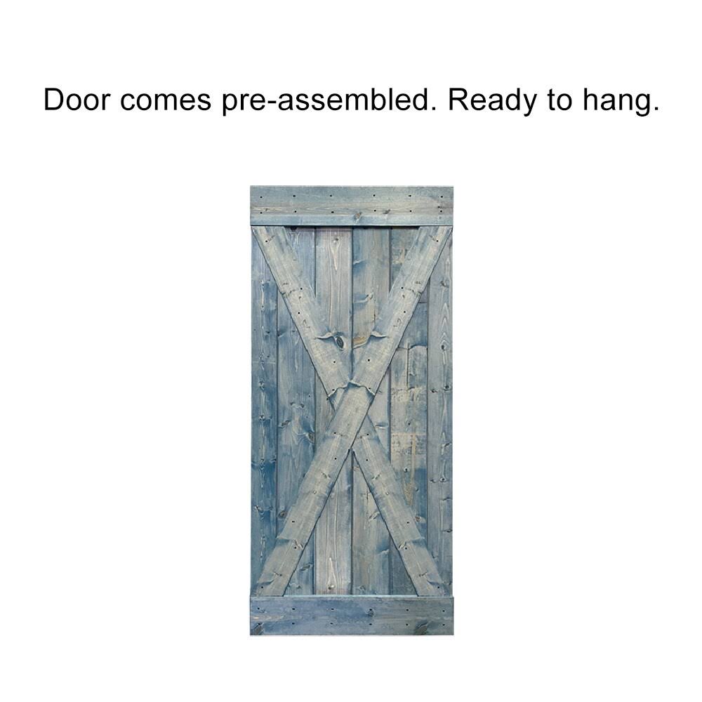 Weather Gray Stained Wood Interior Sliding Barn Door with Hardware Kit V2241