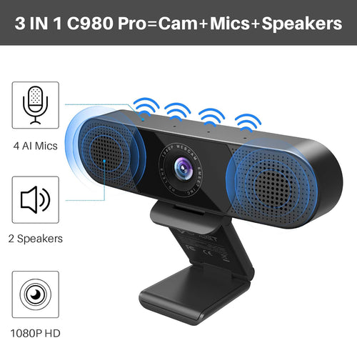 1080P Webcam with Microphone and Speakers P11808