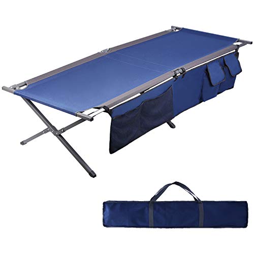 Folding Portable Camping Cot with Carry Bag and Side Storage Organizer L42972