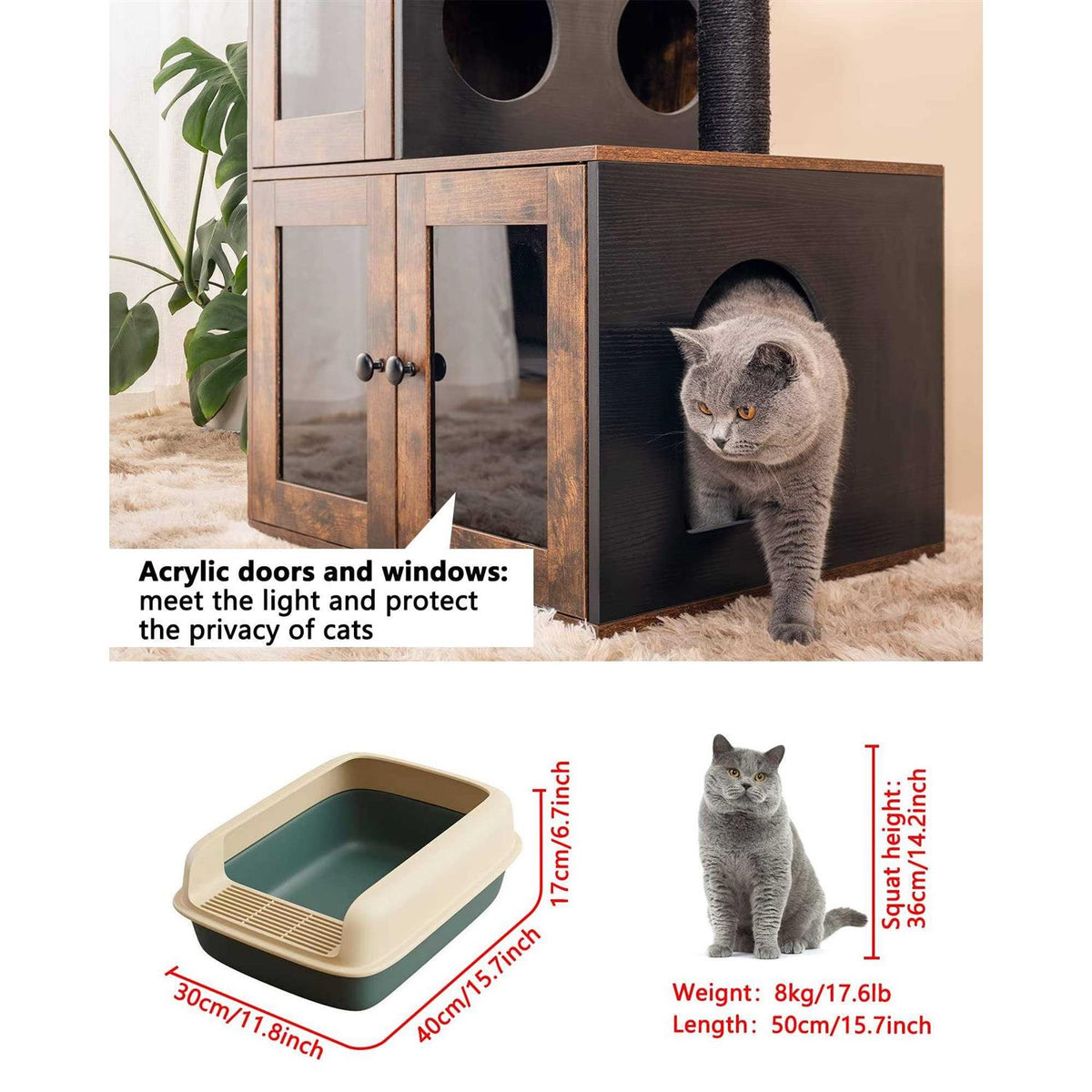 Multipurpose Litter Box Enclosure with Cat Tree I633