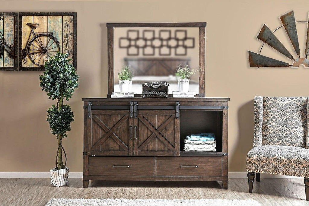 Dark Walnut Solid Wood Dresser with Mirror D1204