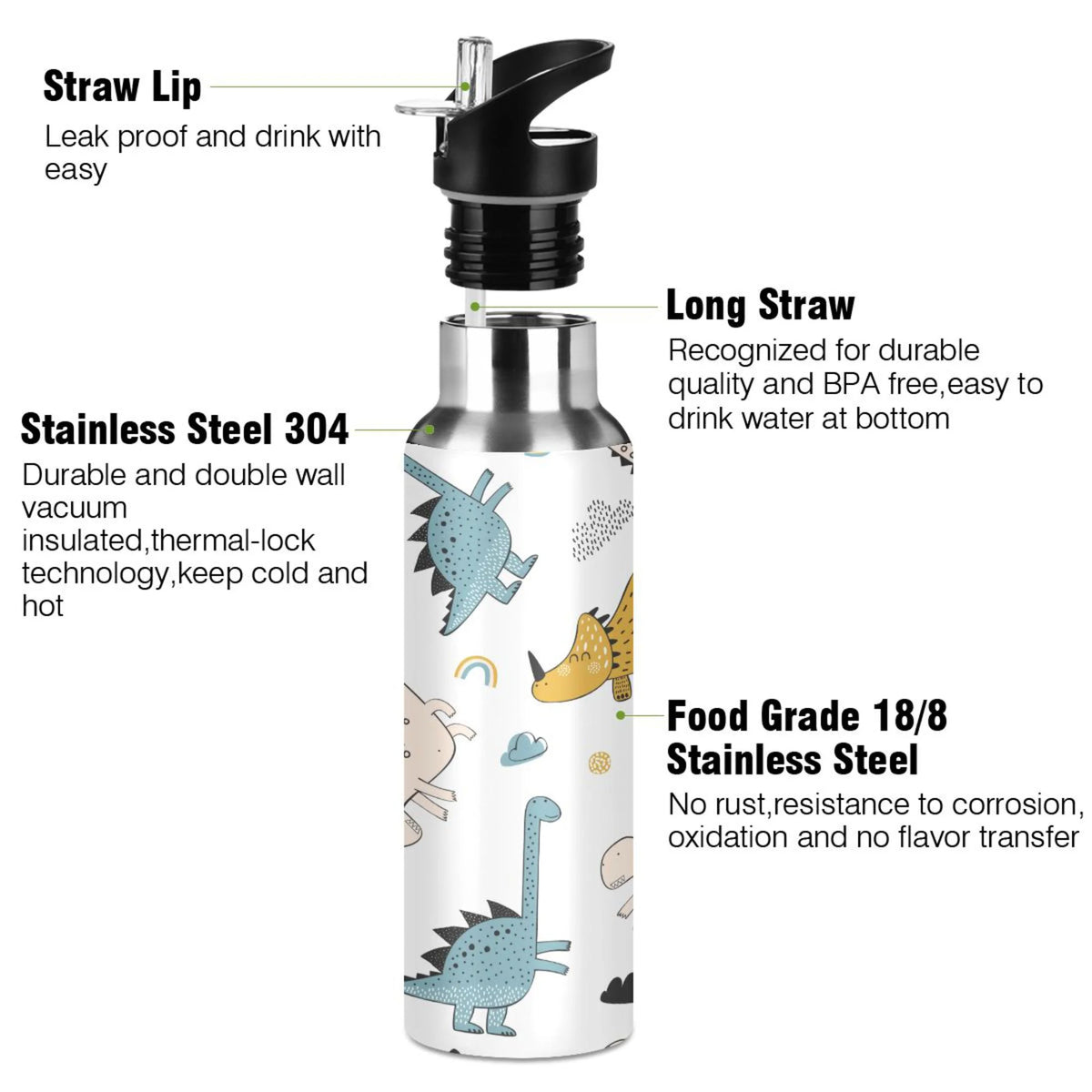 Stainless Steel Insulated Water Bottle with Straw Lid R26691