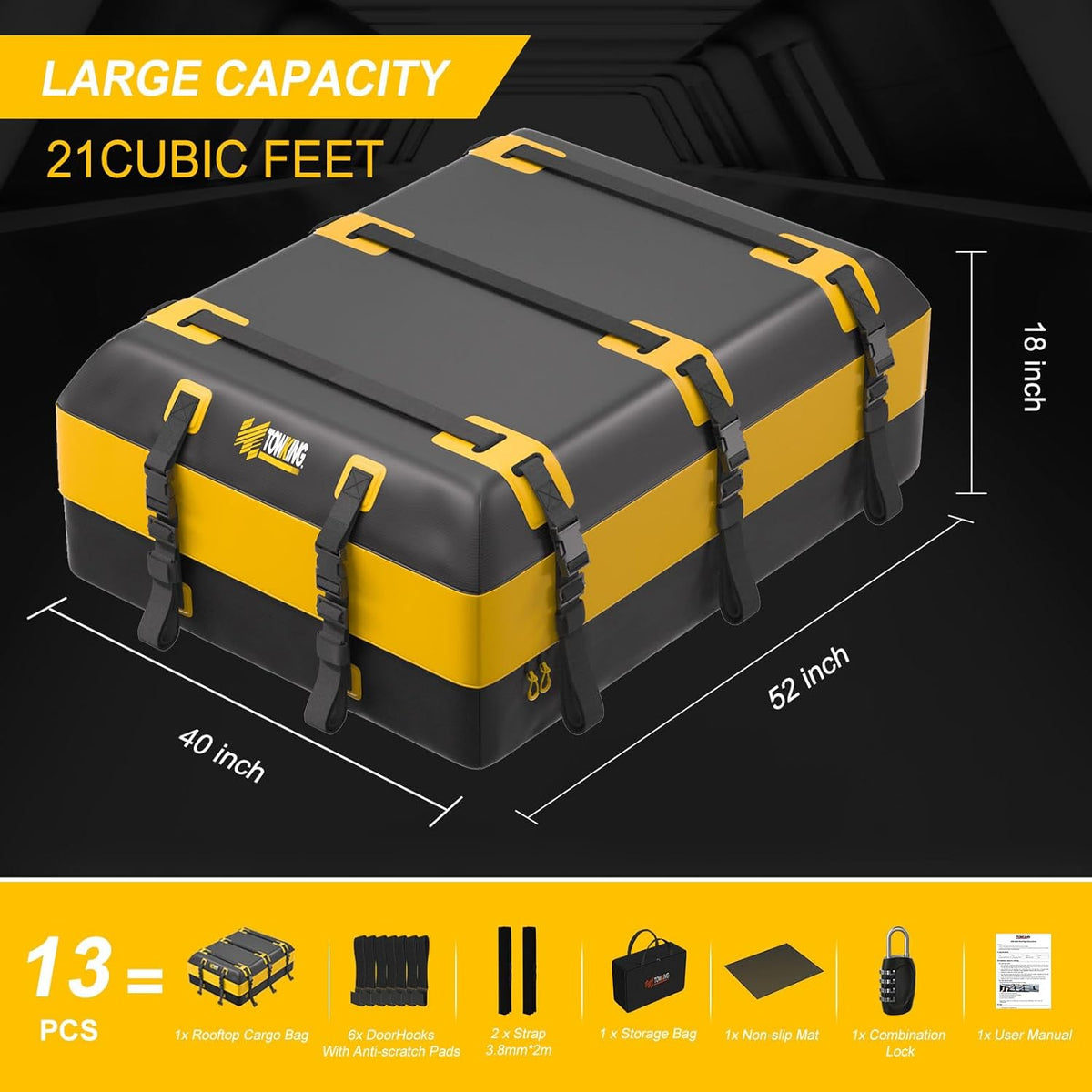 Yellow Waterproof Car Rooftop Cargo Carrier O85235