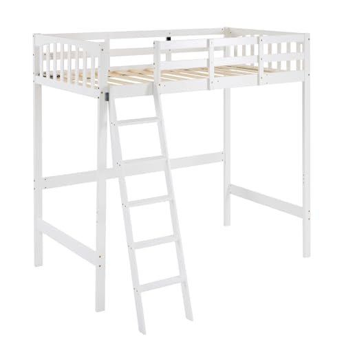 Twin Loft Bed with L-Shaped Desk and 3 Storage Drawers, Solid Wood, White Y616