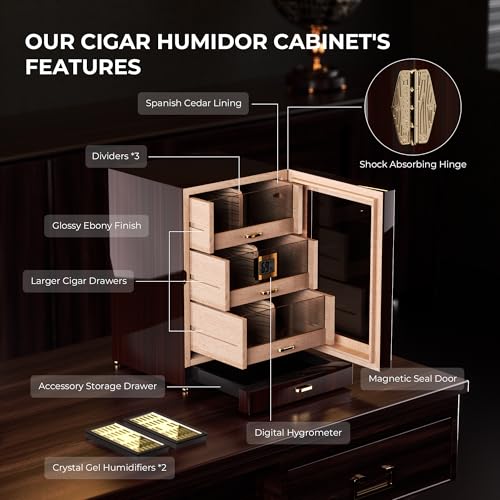 Cigar Cabinet Humidor with Accessory Drawer, Crystal Humidifiers, Lock & Keys and Spanish Cedar Lining L40341