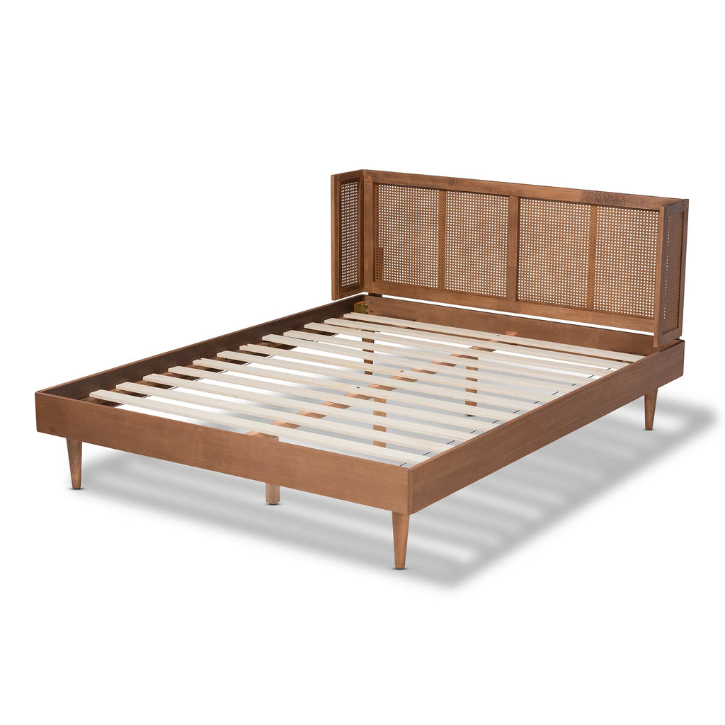 Queen Size Wood and Synthetic Rattan Platform Bed C36130