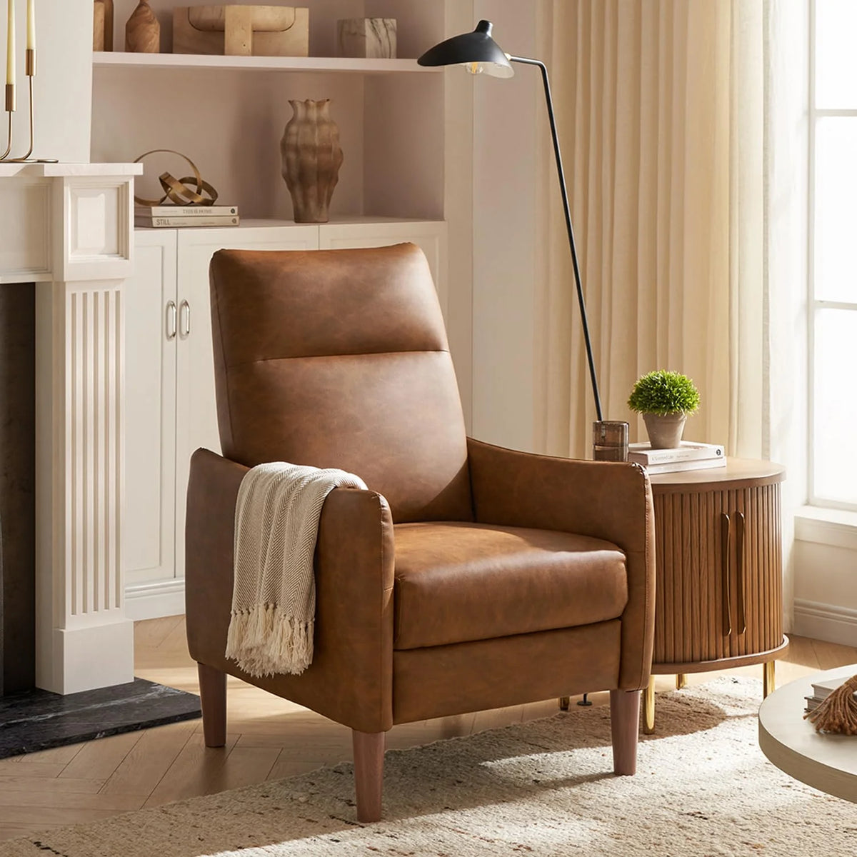 Pecan Brown Faux Leather Recliner H49566