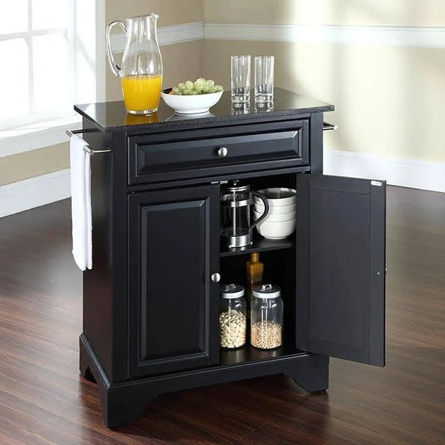 Mahogany Solid Black Granite Top Portable Kitchen Island X36994