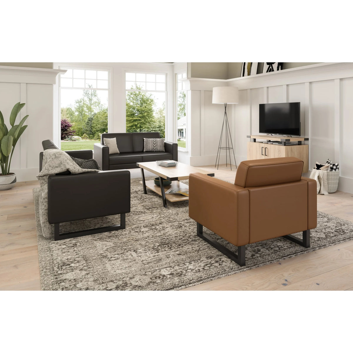 Cognac Vinyl Lounge Chair with Silver Legs Z53794