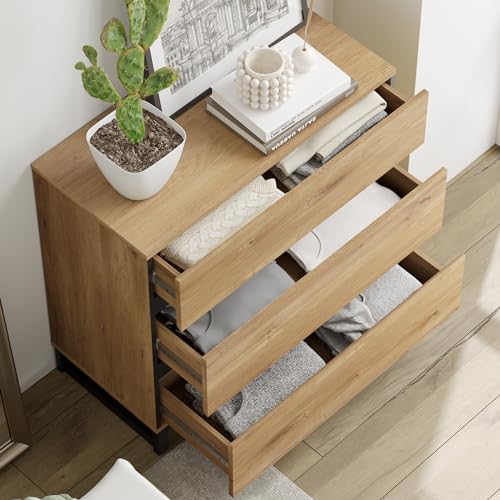 Oak TV Stand with 3 Drawers and Metal Base Y348905