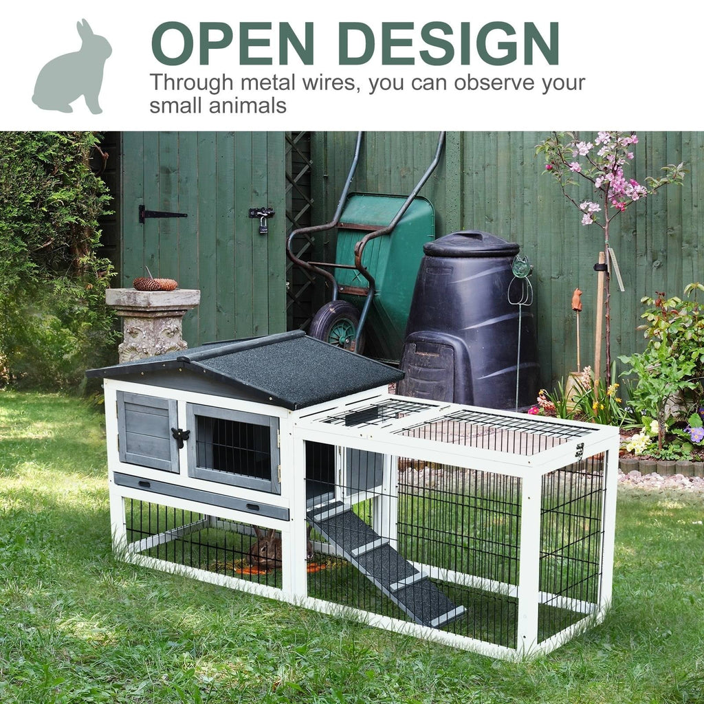 Solid Wood Rabbit Hutch with Black Metal Cage and Easy Clean Tray O183